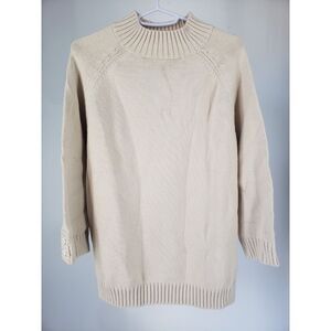 Lands End Sweater Cream Ivory Pullover‎ Crew Neck L 14-15 Dual Button Cuff